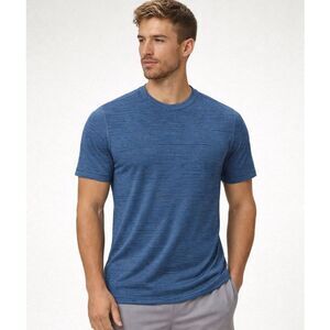 Lululemon Mens Blue Stripe Athletic Training Shirt Performance Gym Running Tee M